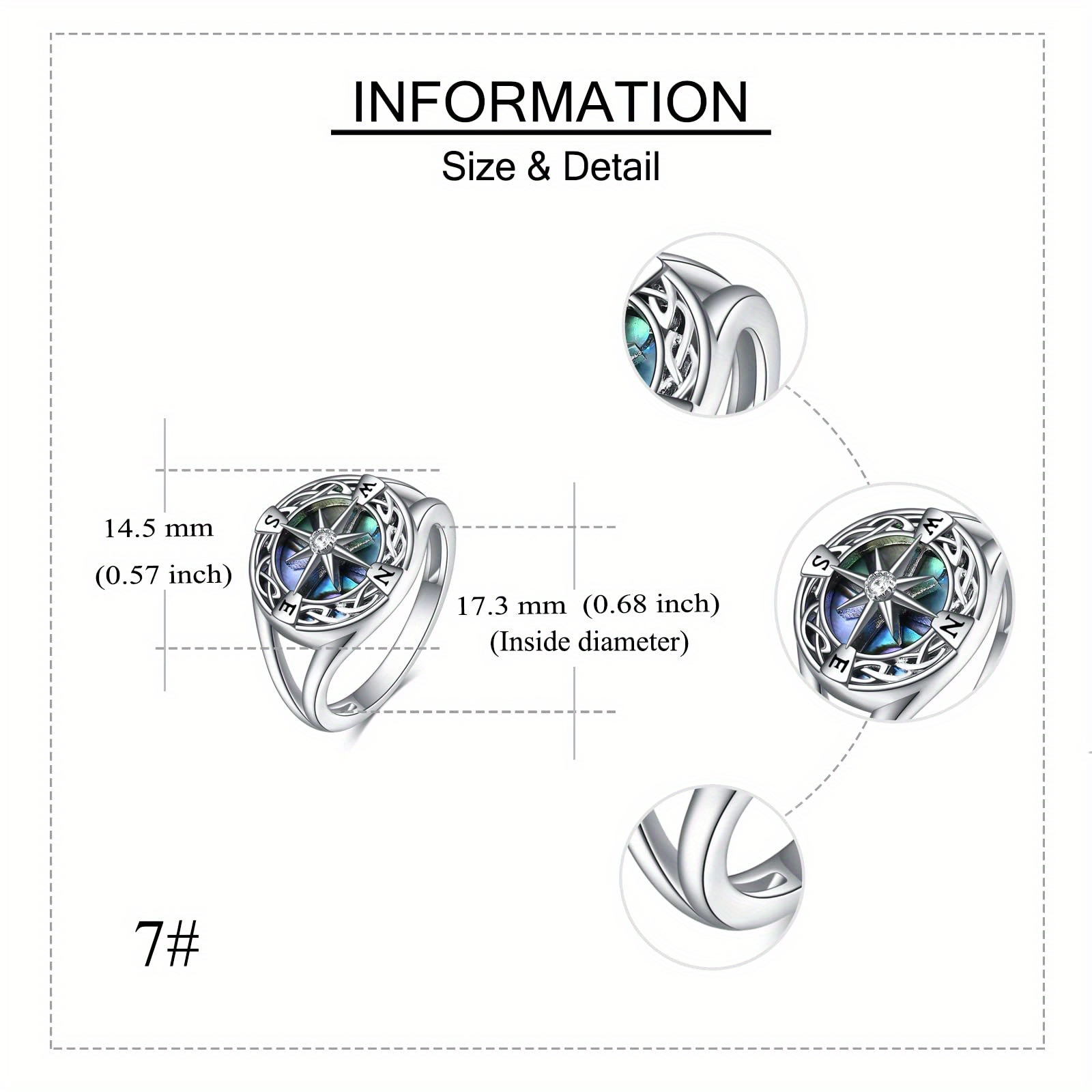 Viking Compass Ring Abalone Shell Graduation Gift for Women Girls